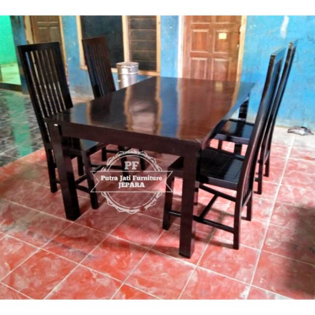 Meja Kursi Makan Kayu Jati Model Jari2 - Meja Makan Minimalis Kursi 4