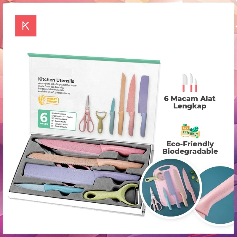 ANG PISAU &amp; GUNTING DAPUR KERAMIK SET 6IN1 EVCRIVERH STAINLESS STEEL ANTI LENGKET / KITCHEN KNIFE MACARON VIRAL