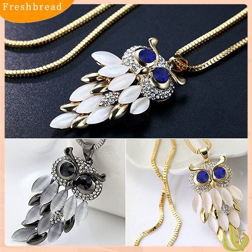 [TERLARIS]Women's Lovely Owl Pendant Rhinestone Long Sweater Box Chain Necklace Jewelry