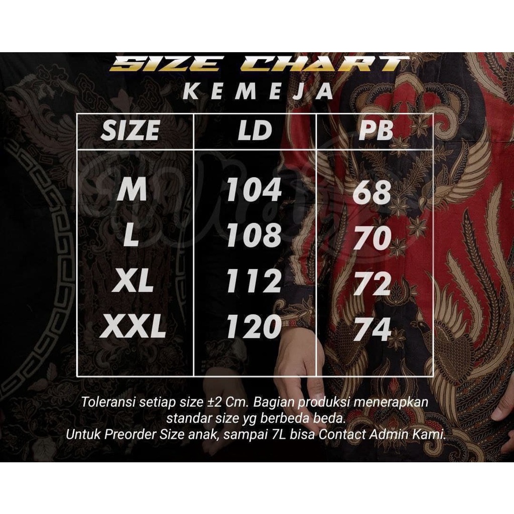 NAKULA Kemeja Batik Pria Merah Bahan Katun Prima Ukuran M L XL XXL