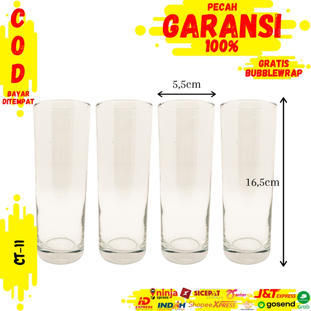 Gelas Kaca Set Bening 300ml (4pcs) Minum Sirup Jus Lucu Cafe Unik Cantik Beling Korea CT-11