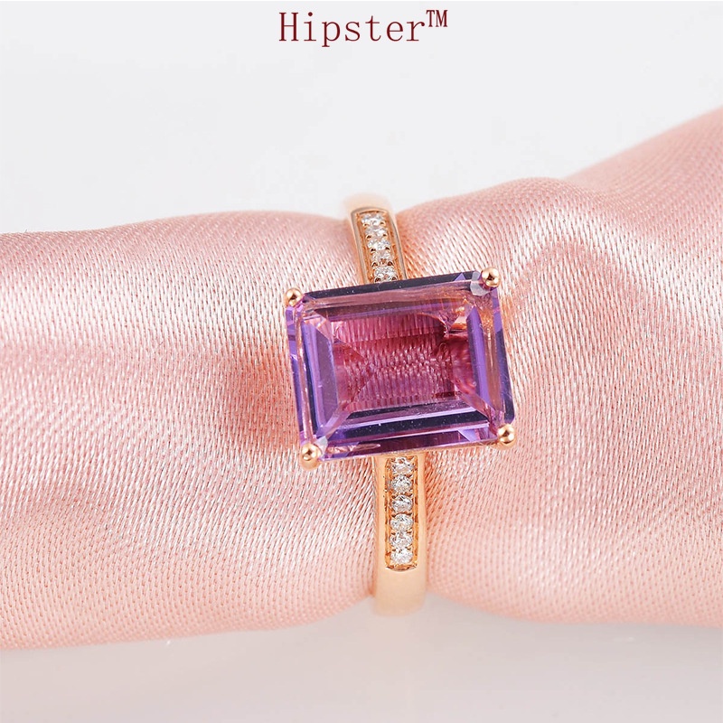 Hot Sale in Europe and America Domineering Inlaid Square Amethyst Rose Gold Ring