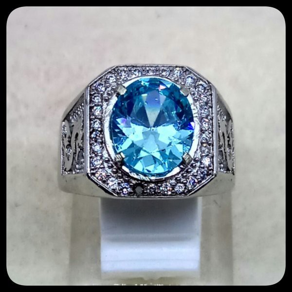 CINCIN BATU PERMATA BLUE TOPAZ SWISS FULL CUTTING SUPER MEWAH SIAP PAKAI !!!