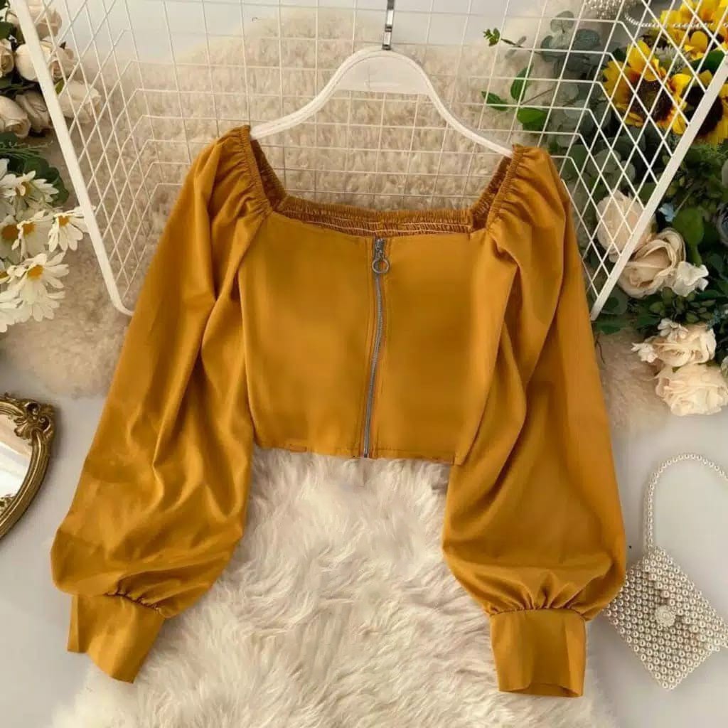 BEFAST - ZEC Blouse MITHA / Zipper Crop / Atasan Wanita Terbaru / Atasan Wanita Cantik / Baju Casual / Pakaian Wanita Top Sleting Busui Lengan Panjang Korean Style