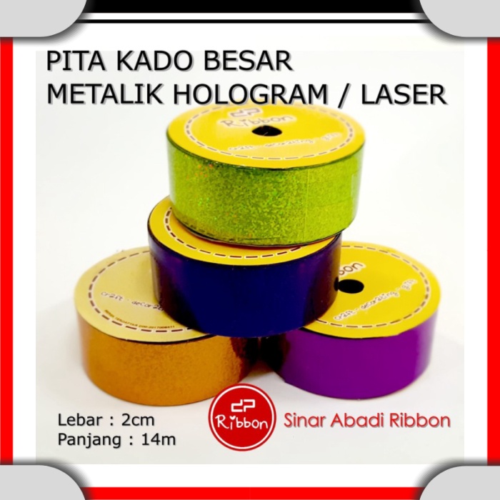 

Pita Kado Besar METALIK HOLOGRAM LASER RIBBON Kertas Jepang 4cm 1.5 Inch T0002