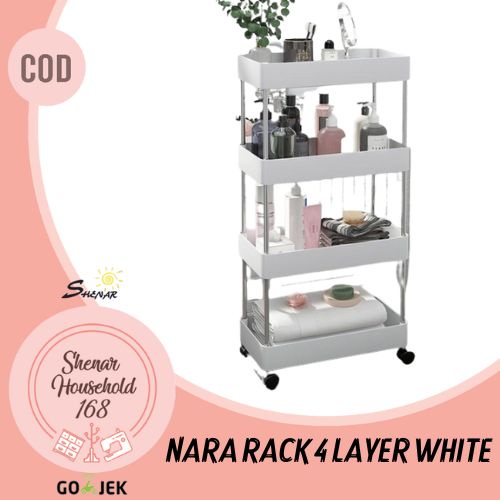 SHENAR RAK 4 SUSUN DENGAN RODA  NARA RAK SUSUN RAK DAPUR KAMAR MANDI RUANG TAMU TEMPAT PENYIMPAN SUSUN RAK NARA 4 SUSUN DENGAN RODA UNIK VIRAL  - BISA COD