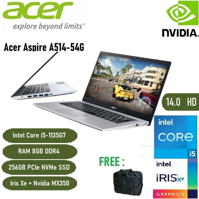 Laptop Gaming Acer Aspire 5 Slim A514-54G-54Z7 14"HD/Core i5-1135G7/8GB/256GB SSD/IRIS XE + NVIDIA M