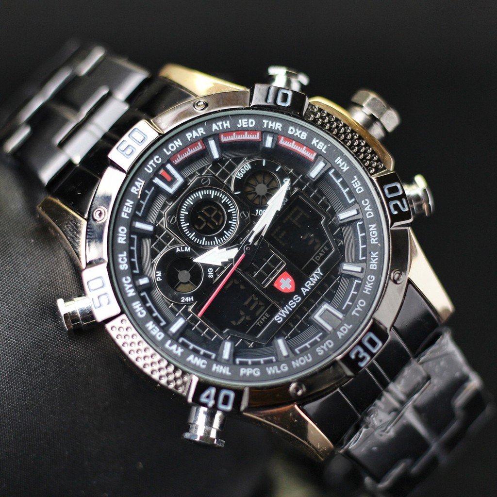 jam tangan pria SA 8509 rantai stainless dual time