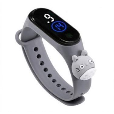 Jam Tangan Digital Elektronik Tahan Air Led Rubber IP67 Motif Kartun Anak Laki-laki Perempuan Pria Wanita Couple Dewasa Semua Umur Gelang JF061 JA006-GREY TOTORO