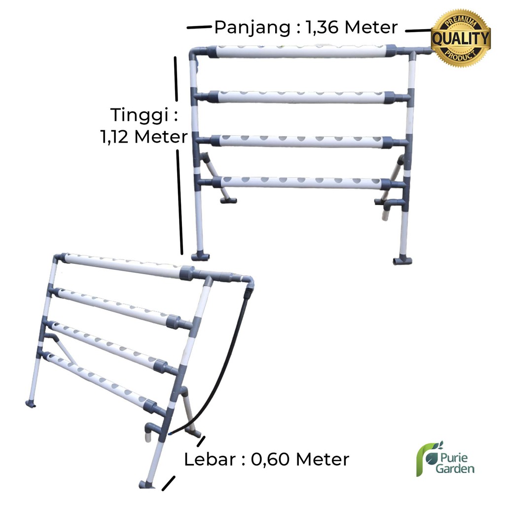 Paket Instalasi Modul Hidroponik Premium Food Grade DFT 36 Lubang Purie Garden PG KDR
