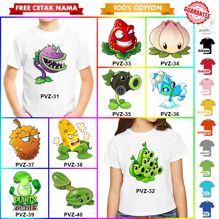 [FREE NAMA!!] Baju Kaos COUPLE  ANAK DAN DEWASA PLANTS VS ZOMBIES BANYAK MOTIF