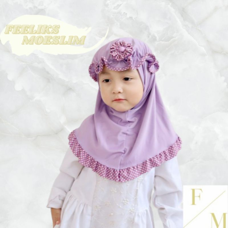 Hijab Anak Topi List Polka / Hijab nyaman lucu murah kualitas PREMIUM