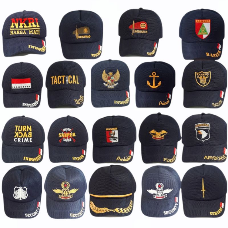 Dobelmess Bordir Jaring Topi Jaring Mess Bordir Garuda untuk Security dan Taktikal Topi Jaring Mess 