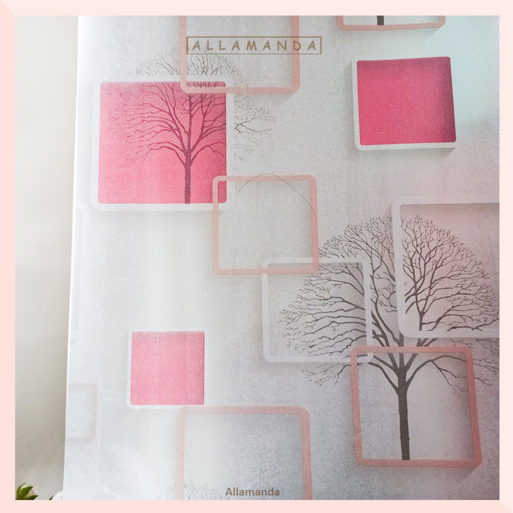 Stiker Kaca Motif 3D Pohon Kotak Merah Sticker Jendela Pintu Transparan Glass Film Dekorasi Rumah