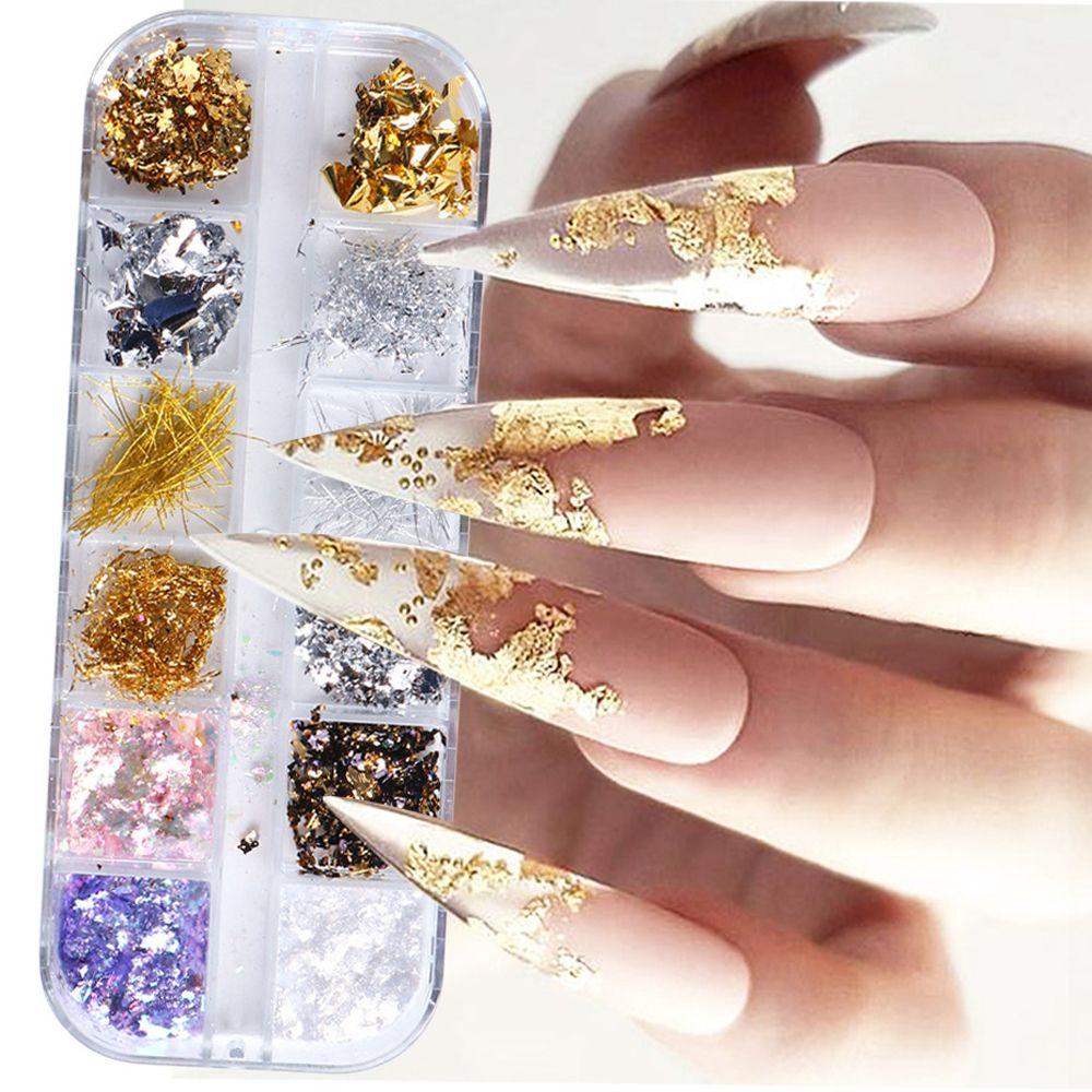 Mxbeauty 3D Dekorasi Nail Art Gadis Bergaya Filamen Fragment Perak Emas Manicure Aksesoris