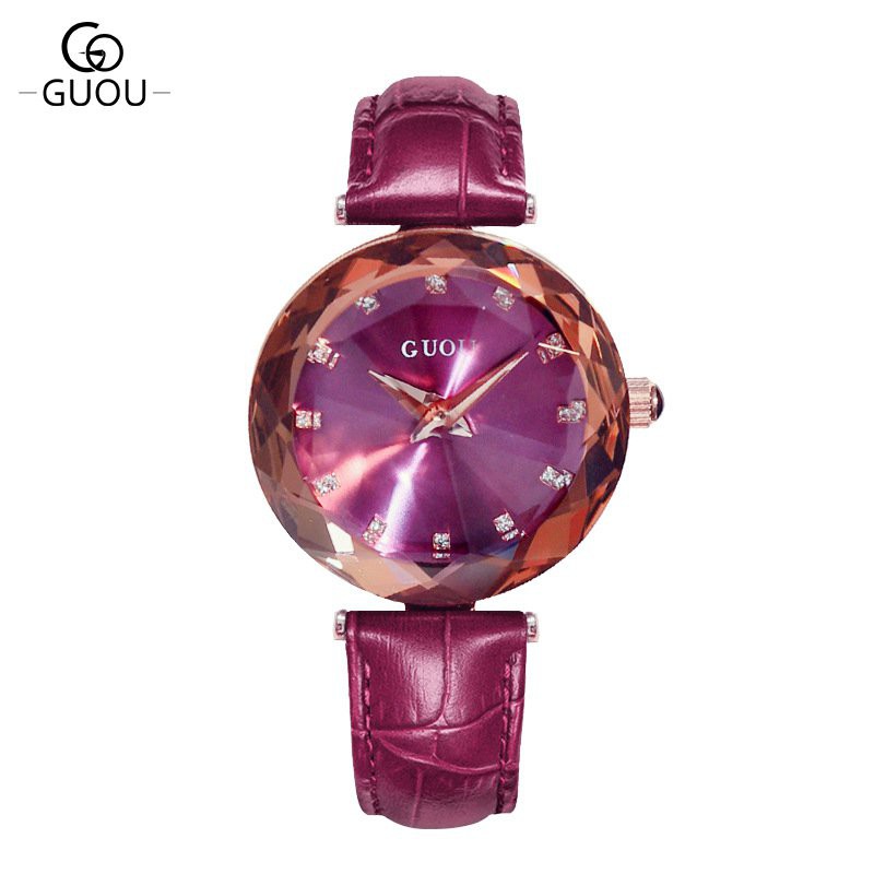 【Factory Outlet】【COD】GUOU Asli Anggun dan Mungil Rhinestone Quartz Jepang Watch Gerakan Fashion Kulit Asli Wrist Watc