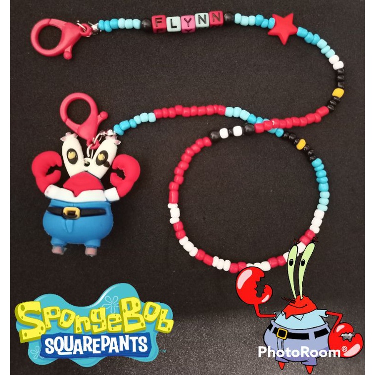 kalung masker anak tema Tuan krab SpongeBob ada bandul/boneka nya bisa request nama