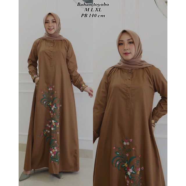 Promo gamis bordir katun toyobo / gamis polos / gamis katun polos / gamis wanita /dress bordir / gam