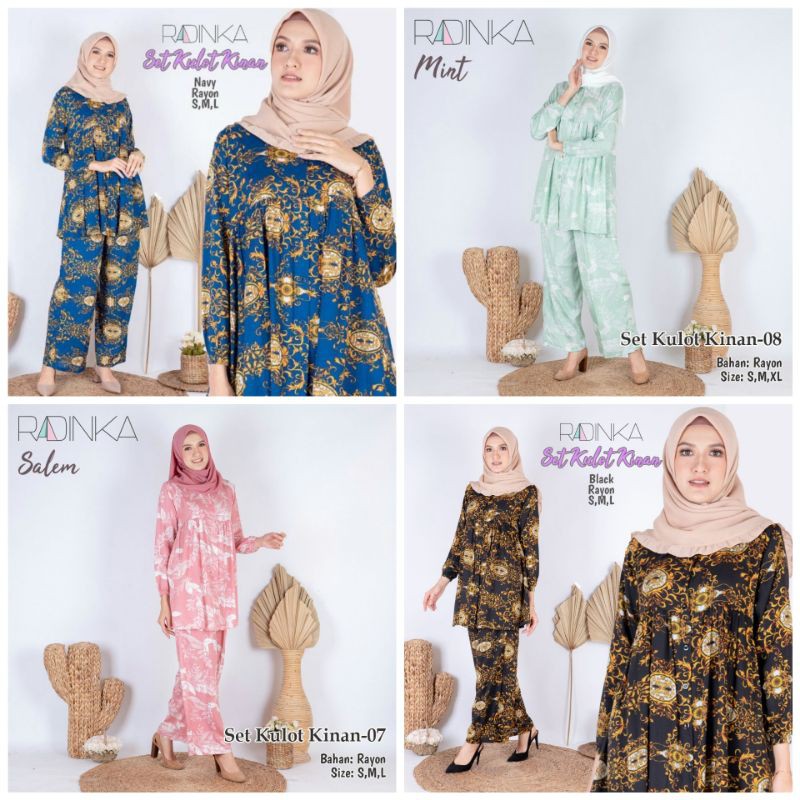 Setelan Piyama Rayon Premium Dewasa Set Kulot Kinan Radinka