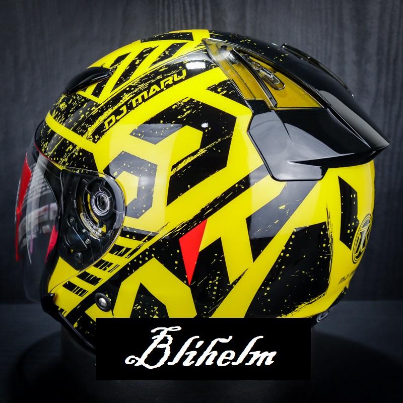 HELM KYT DJMARU #16 CRYMSON YELLOW BLACK KYT DJ MARU -16 HALF FACE HELMET-1