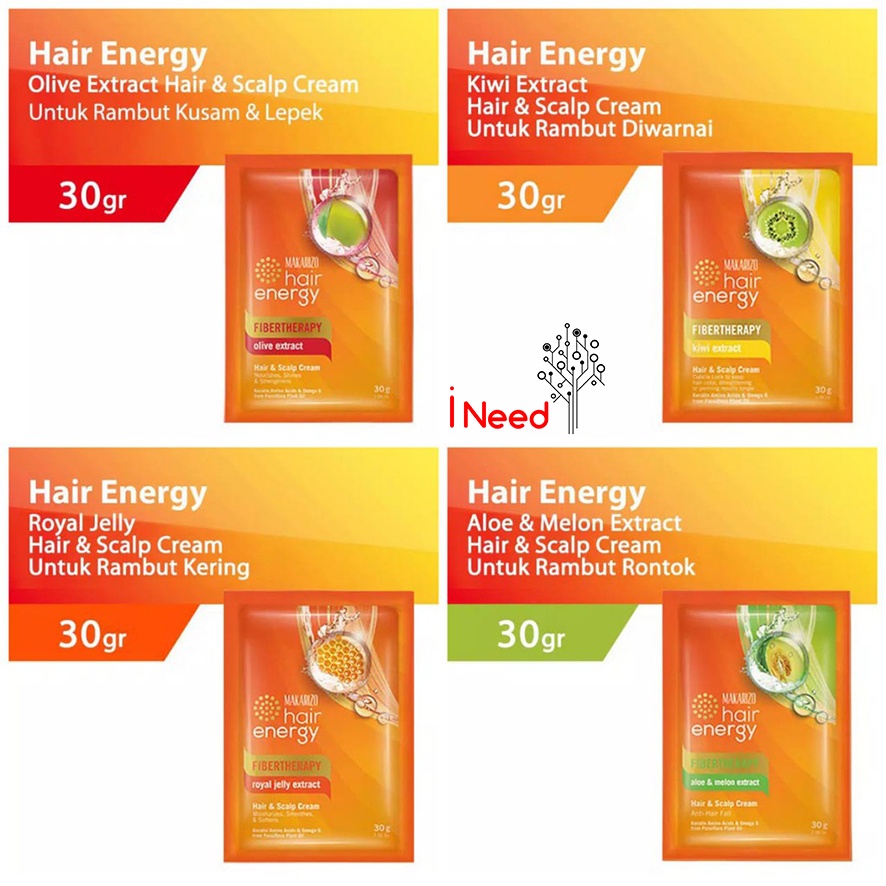 (INEED) (1PC 30GR SACHET) Makarizo Hair Energy Fibertherapy Hair &amp; Scalp Creambath 30GR