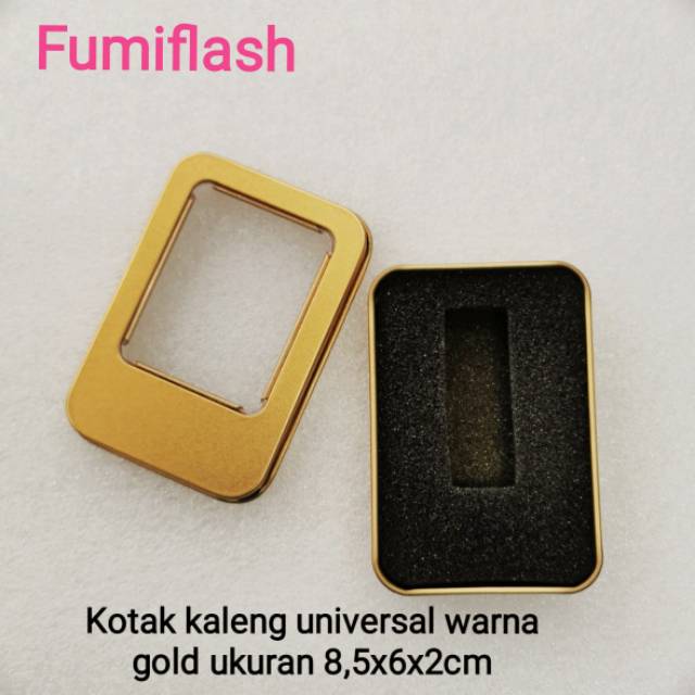 Box Kotak kaleng besi usb flashdisk universal warna gold kuning
