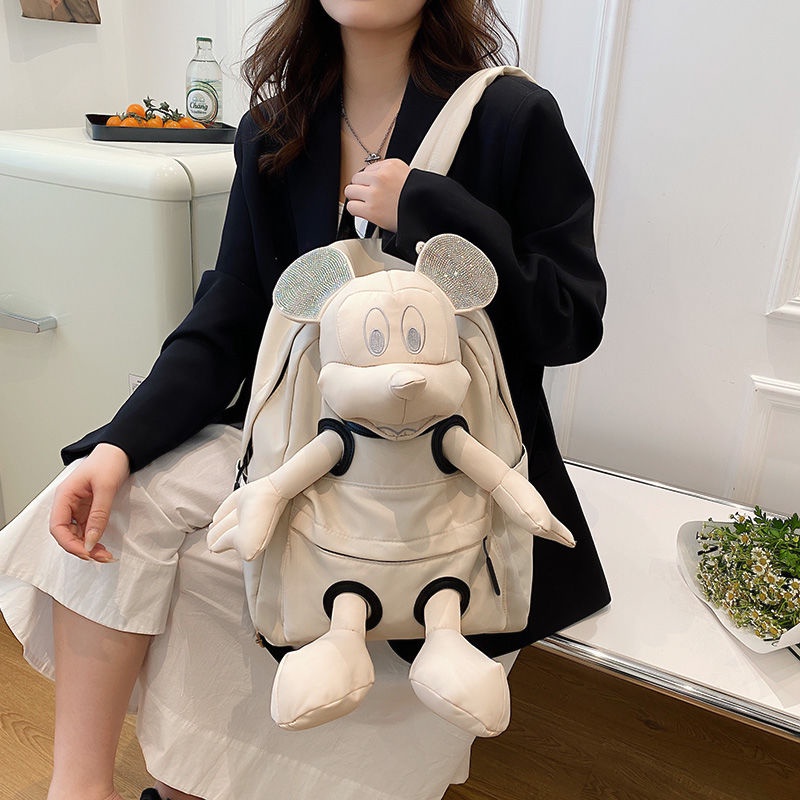 Sera 2022 Baru Versi Korea Mickey Doll Ransel Wanita Kasual Kapasitas Besar Perjalanan Nilon Kain Niche Tas Sekolah Siswa