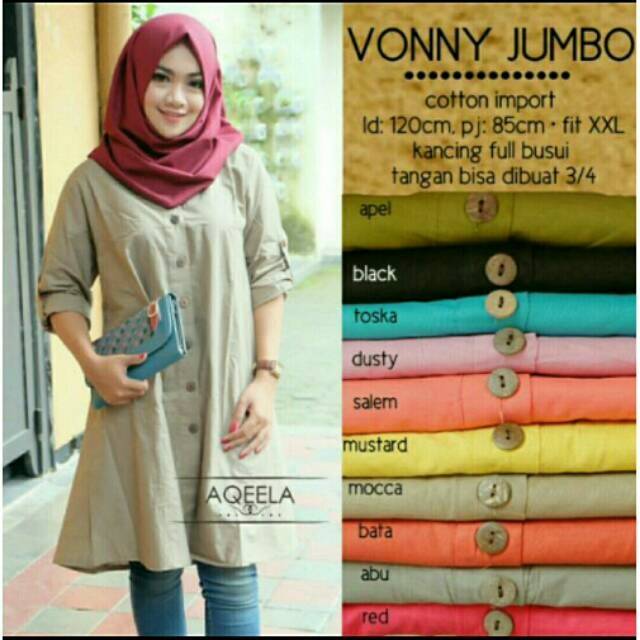 Kemeja vonny jumbo tunik bahan katun kancing  depan  full 