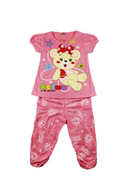 SETELAN FASHION ANAK PEREMPUAN DONUT RELAX BEAR 2-6 tahun (sr.A67) LENGAN PENDEK CELANA PANJANG