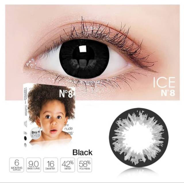 Softlens ICE No8 black/soflen x2 ice n8/soflens hitam BIG EYES/BABY EYES normal s/d -6.00