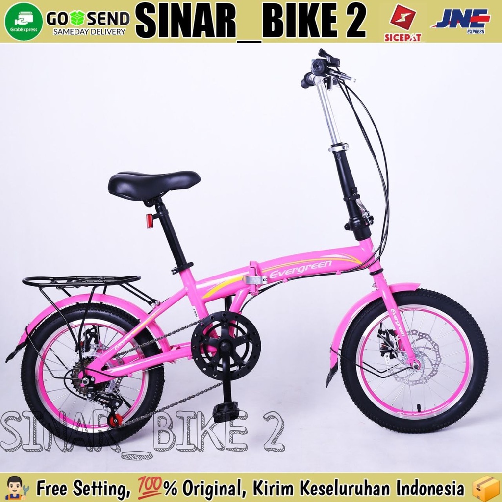 Sepeda Lipat Anak 16 Inch EVERGREEN Boncengan Rem Cakram 7 Speed