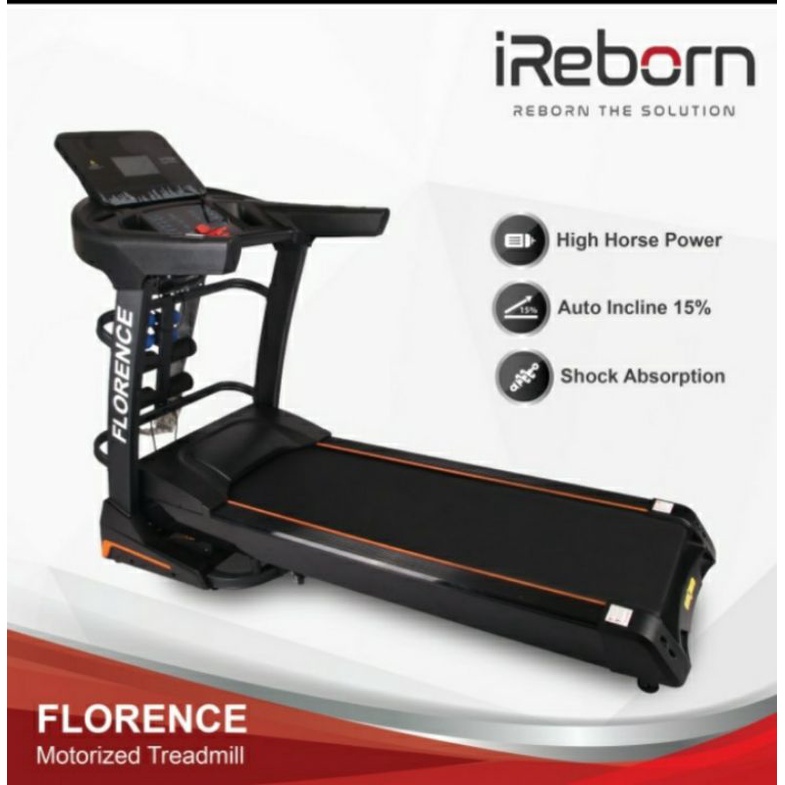 Treadmill Elektrik iReborn Florence - Motor DC 3HP, Layar LCD, Auto Incline 15%
