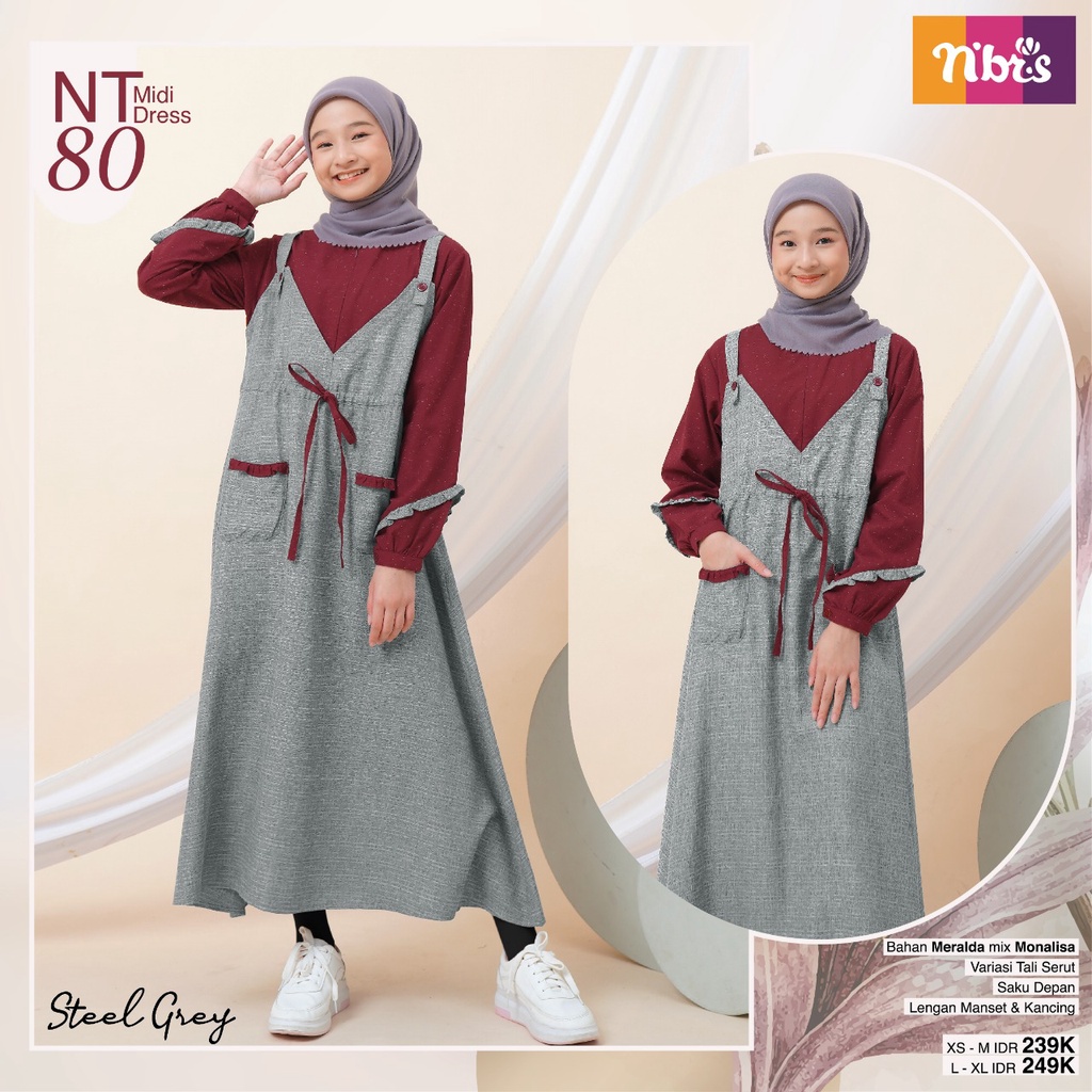 Nibras Gamis Remaja  NT 80 Midi Dress Bahan Meralda mix Monalisa Dress Remaja Modern Kekinian by Nibras bisa COD
