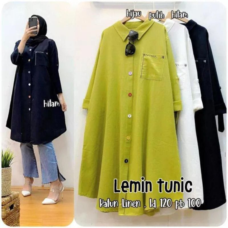 LEMIN TUNIK KATUN LINEN OVERSIZE LD 110-120 BUSUI FRIENDLY / ATASAN WANITA MENYUSUI KEKINIAN / KEMEJA OOTD / TUNIC JUMBO / PAKAIAN PEREMPUAN DEWASA TERLARIS / OUTFIT VINTAGE CEWEK