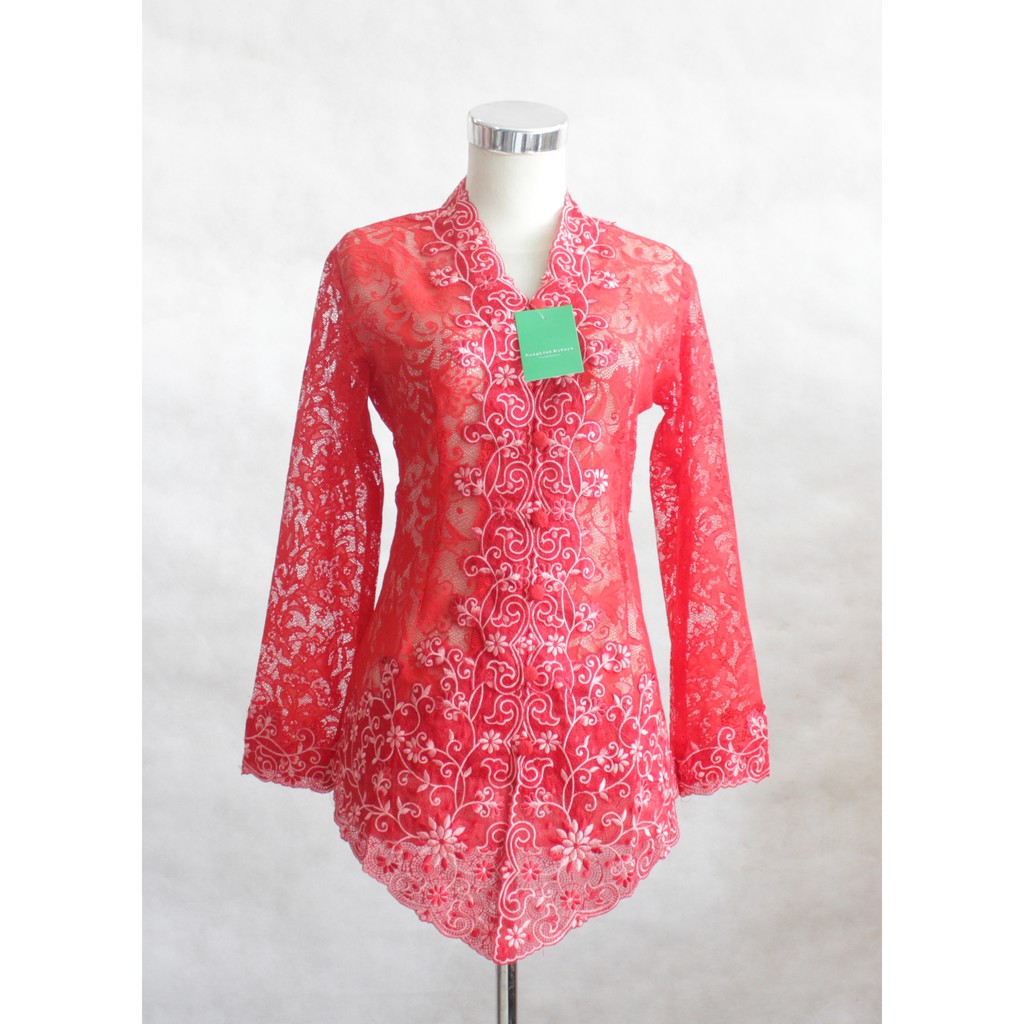 Kebaya Modern Brokat Merah Panjang 811