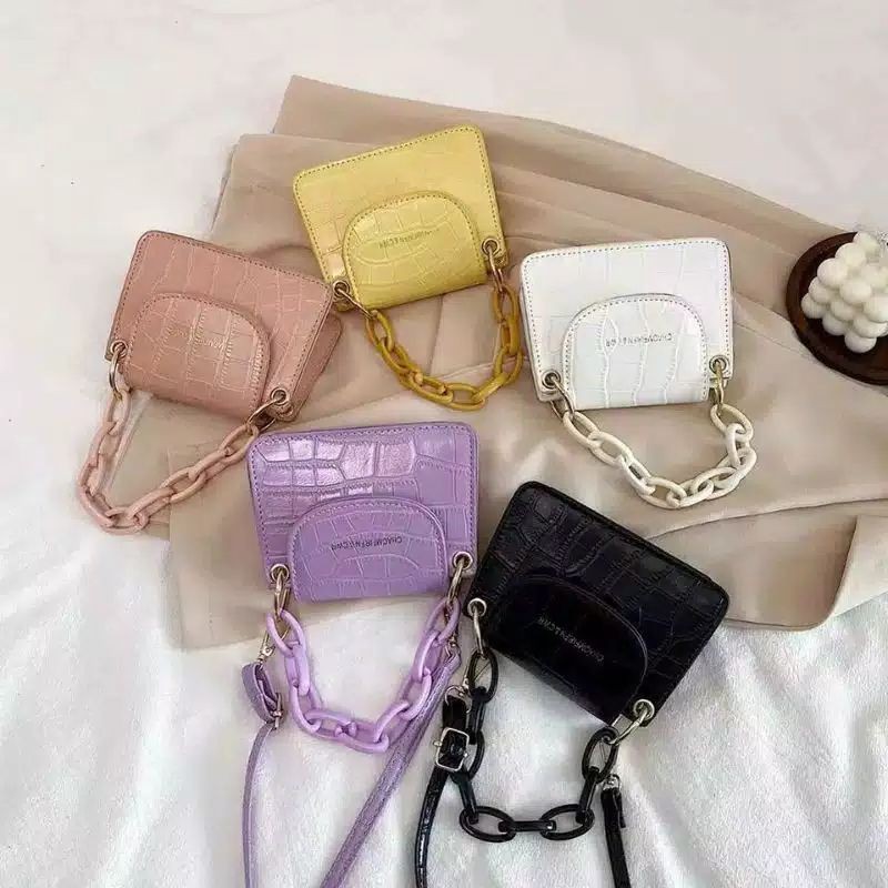 Hand Bag Mini Croco Wanita - Tas Croco Mini Lilac Rantai - Sling bag Mini Wanita - Hand bag Sling bag Wanita Terbaru