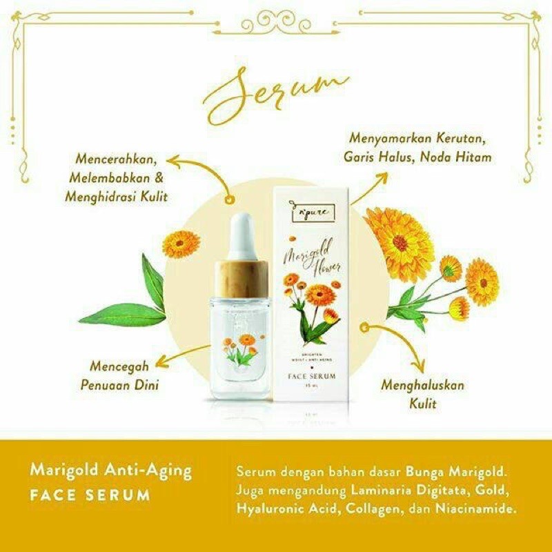 NPURE Indonesia / Facial Wash Cleanser Face Primer Essence Toner Serum Ampoule Day Night Eye Cream Moisturizer Sunscreen Sheet Clay Mask Masker Clear Pad Soothing Body Lotion / Marigold Cica Centella Asiatica Noni Probiotics Acne Spf Foam Paket Lengkap