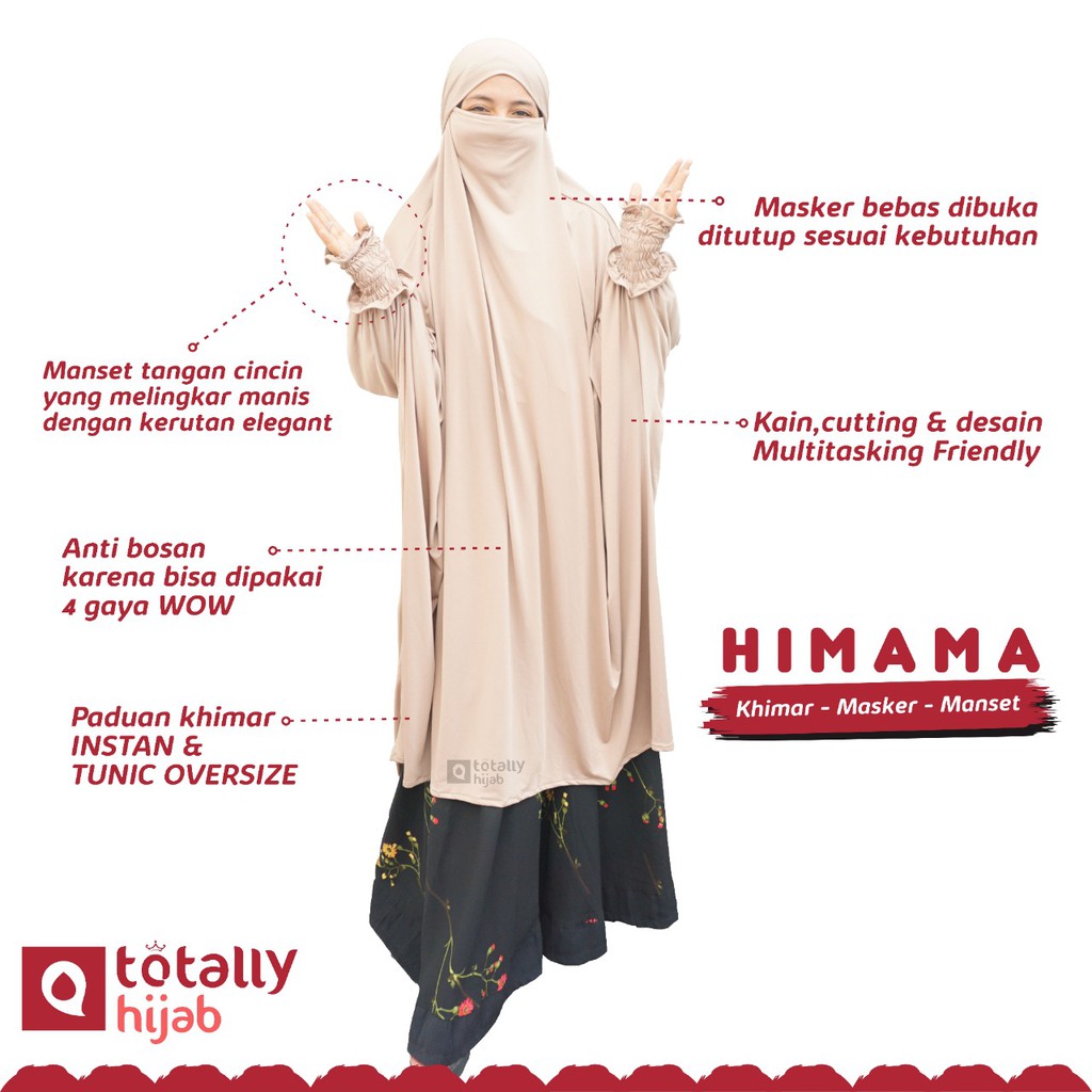 Khimar Masker Dengan Manset Tangan Lengan Ukuran Hijab Jumbo Syari Dilengkapi Cadar French Instant