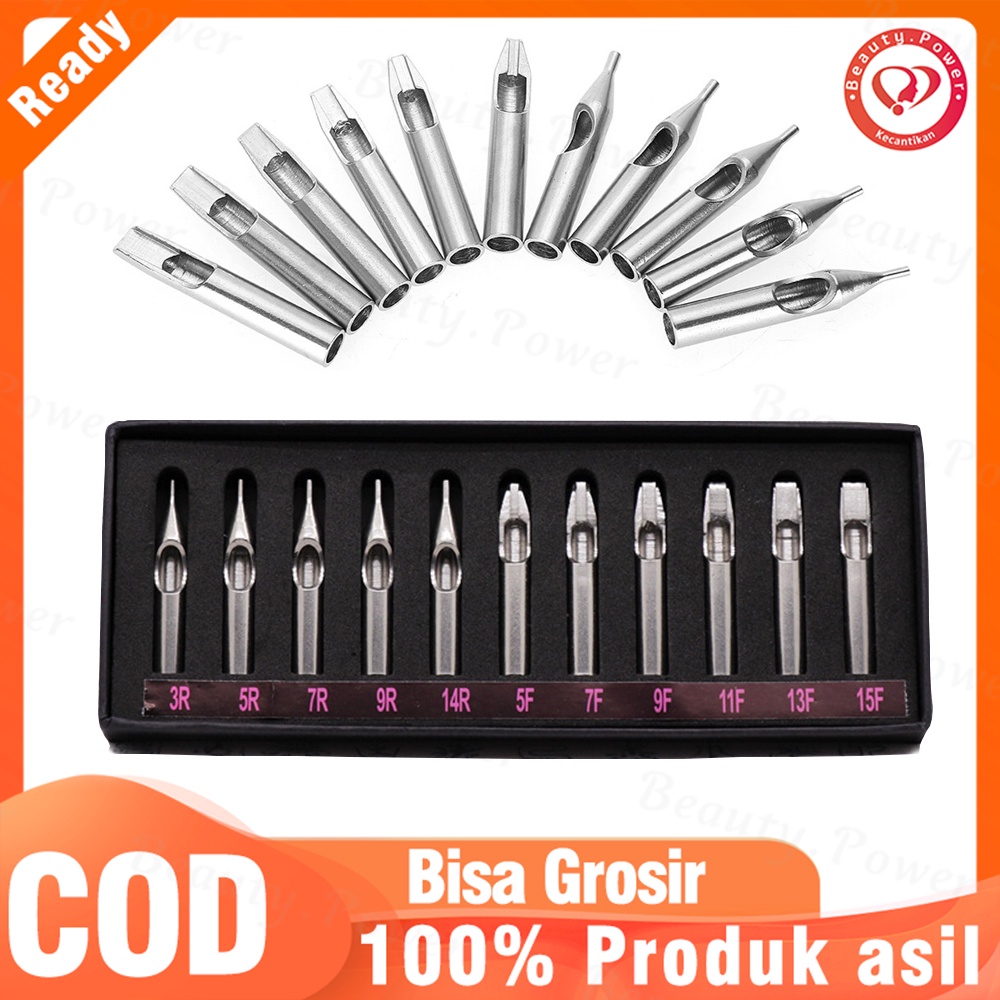 11 Pcs/set Stainless Steel Tattoo Nozzle Tips Jarum Nozzle Campuran Kit