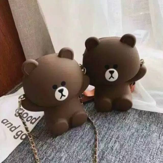 Tas Selempang Karakter 4d Brown Line Import