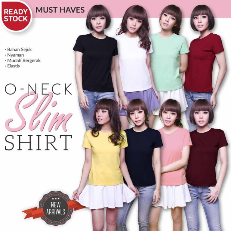 JANE COLLECTION || Atasan Wanita Kaos Polos Oblong Dingin Wanita Katun XL O Neck Slim Shirt