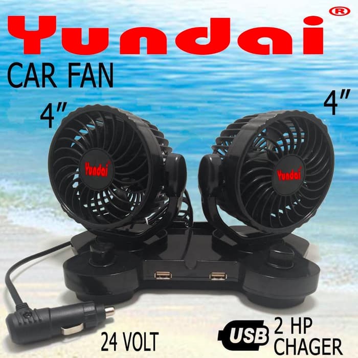 Yundai Kipas Angin 4&quot; Mobil Ganda Fan Swing / Muter 12Volt - 24 Volt - Hitam