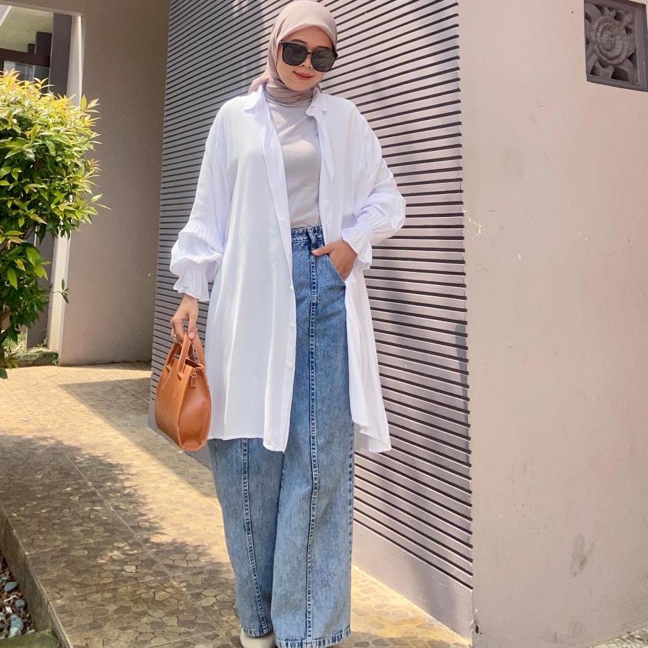 Terbaru.. Baju Long Tunik Katun Rayon Polos Premium Lengan Balon Wanita Jumbo