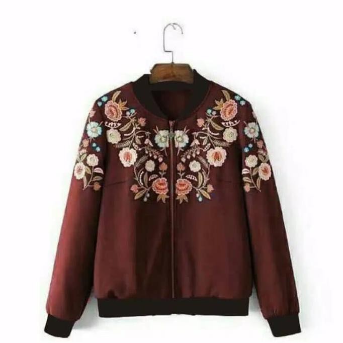 Nice Jaket Hitam Bunga Vintage Outer Jacket Zara Kekinian Gaul Unik Bomber High Quality