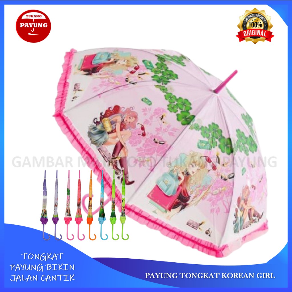 payung tongkat korea unik warna warni