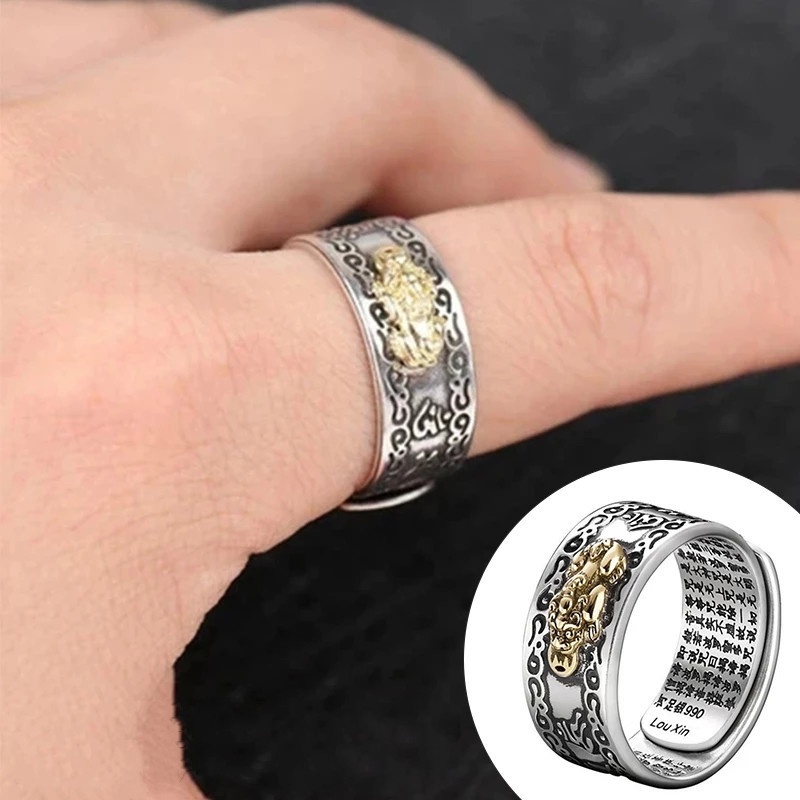 1pc Cincin Keberuntungan Model Terbuka Dapat Disesuaikan Desain Ukiran Untuk Unisex