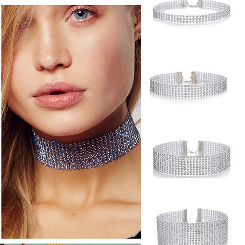 Kalung Choker Rantai Klavikula Hias Liontin Kristal Berlian Imitasi Untuk Wanita