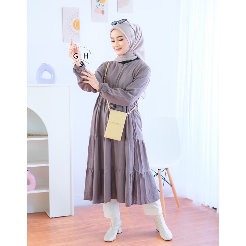 (AMD) TUNIK FRENZA RUFFLE DAILY BUSUI TUNIK MIDI DRESS RAYON