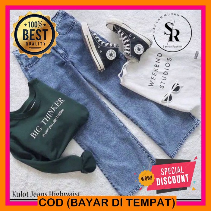 Bawahan Wanita Camre Love Jeans Celana Wanita Motif Love, Jeans W UR795 Kulot Jeans Wanita  Kulot J