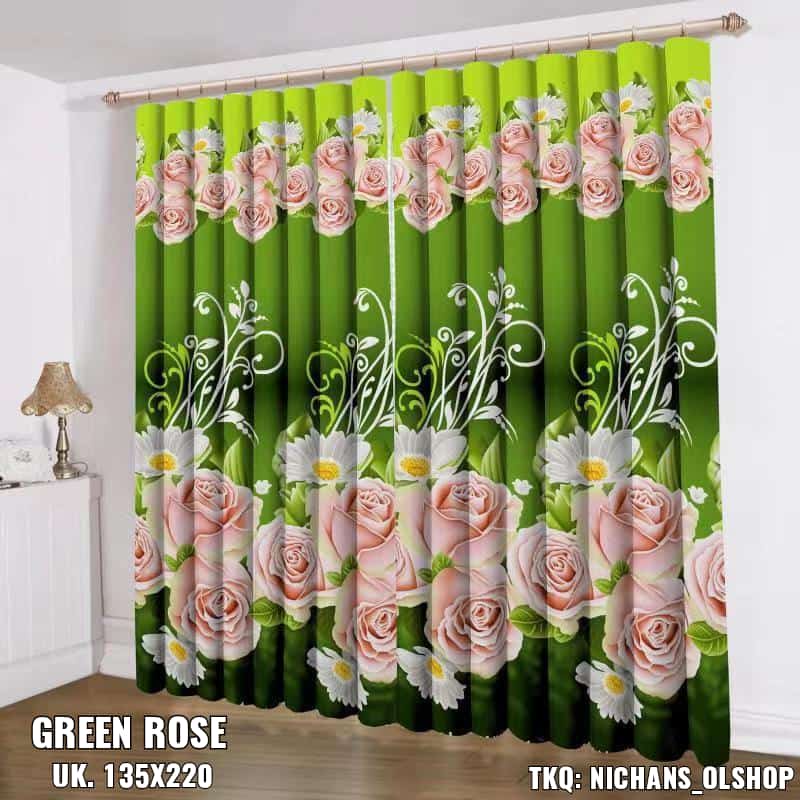 GORDEN SMOKRING 12 RING MOTIF GREEN ROSE // GORDEN PINTU JENDELA MOTIF BUNGA CANTIK HORDENG WARNA HIJAU